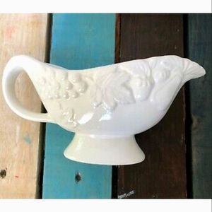 👉*VINTAGE* HIMARK GARDEN WHITE GRAVY / SAUCE BOAT ~FRUIT & VINE PATTERN~ JAPAN